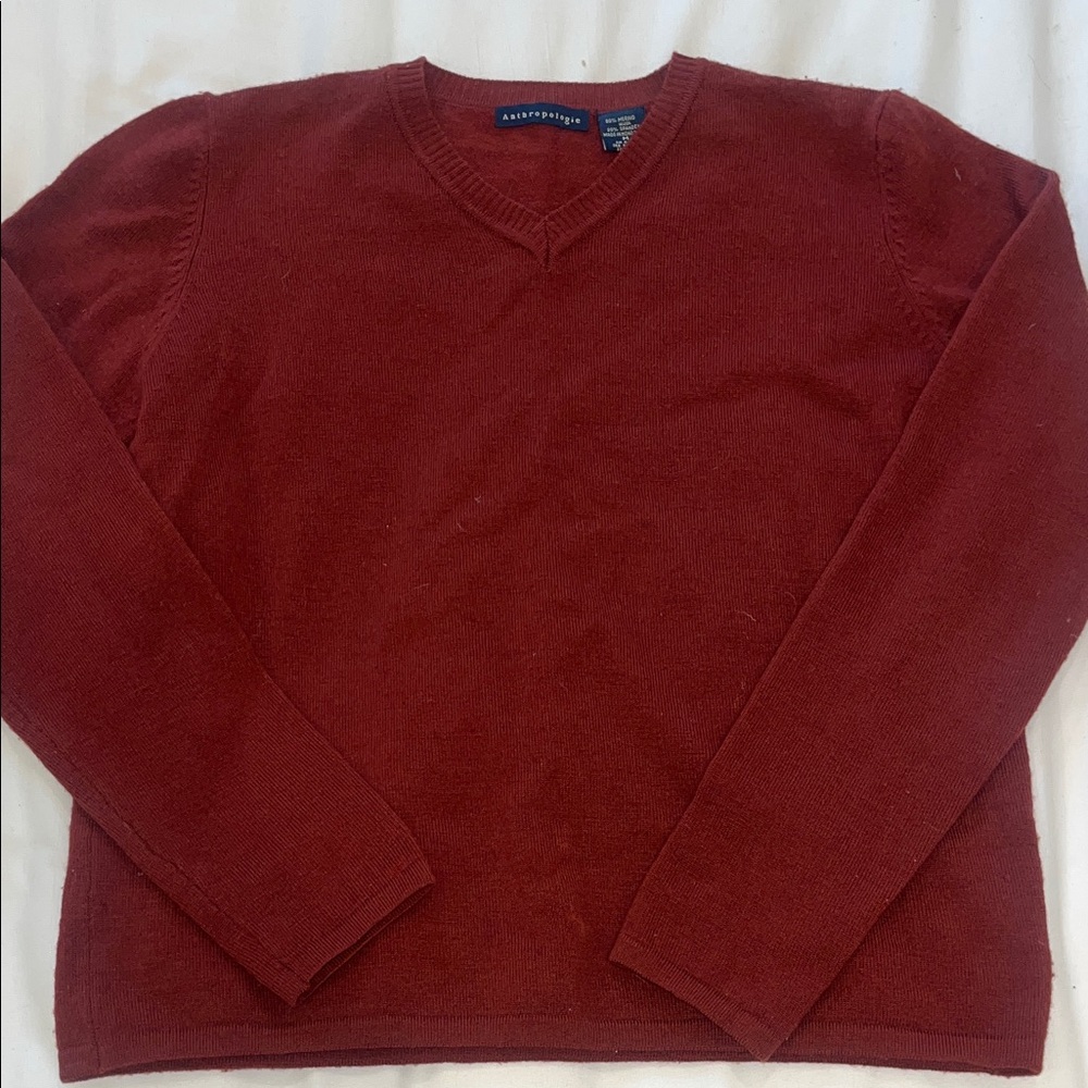 Anthropologie Burgundy V-Neck Sweater